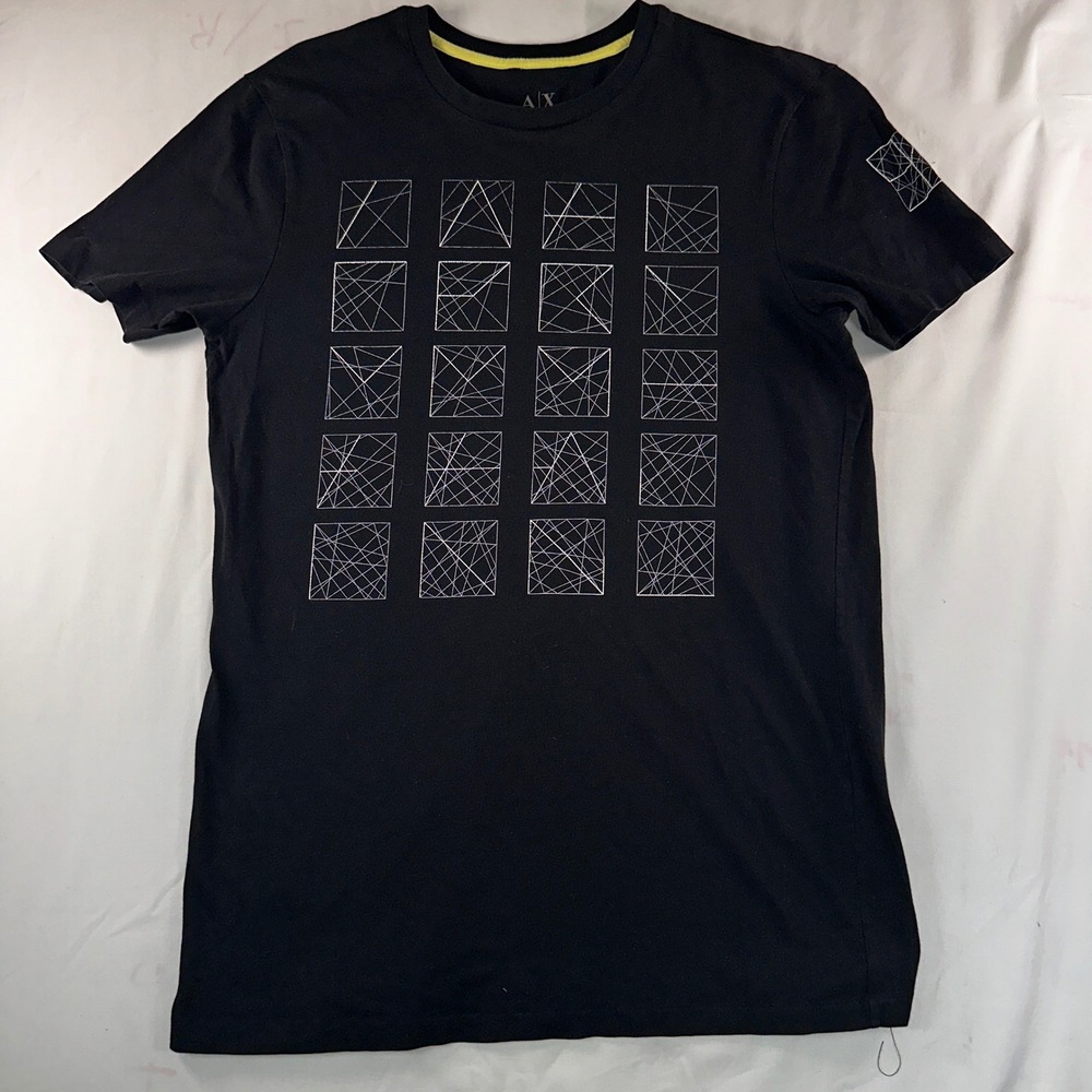 Armani Exchange Mens Geometric Grid Graphic T-Shirt Black Small AX Logo Tee